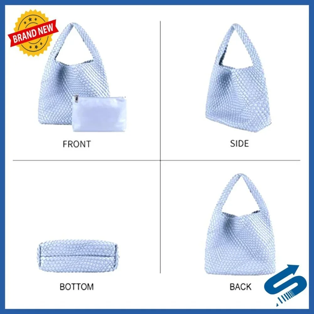 Woven Vegan Leather Tote Shoulder Bag Handmade Retro Chic Summer Essential